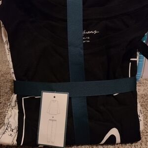 Black Pajama Set with Cat Print